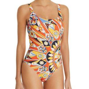 Pre-owned Size Medium Tory Burch Kaleidoscope Sweet Tangerine One Piece Swimsuit